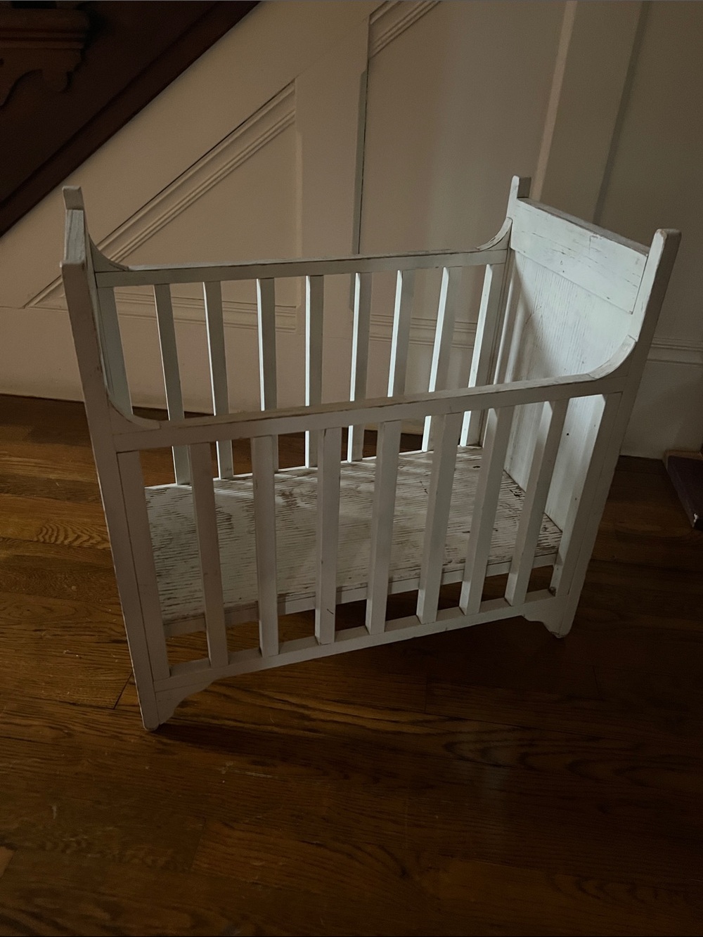 White Vintage Wooden Large Doll Cradle